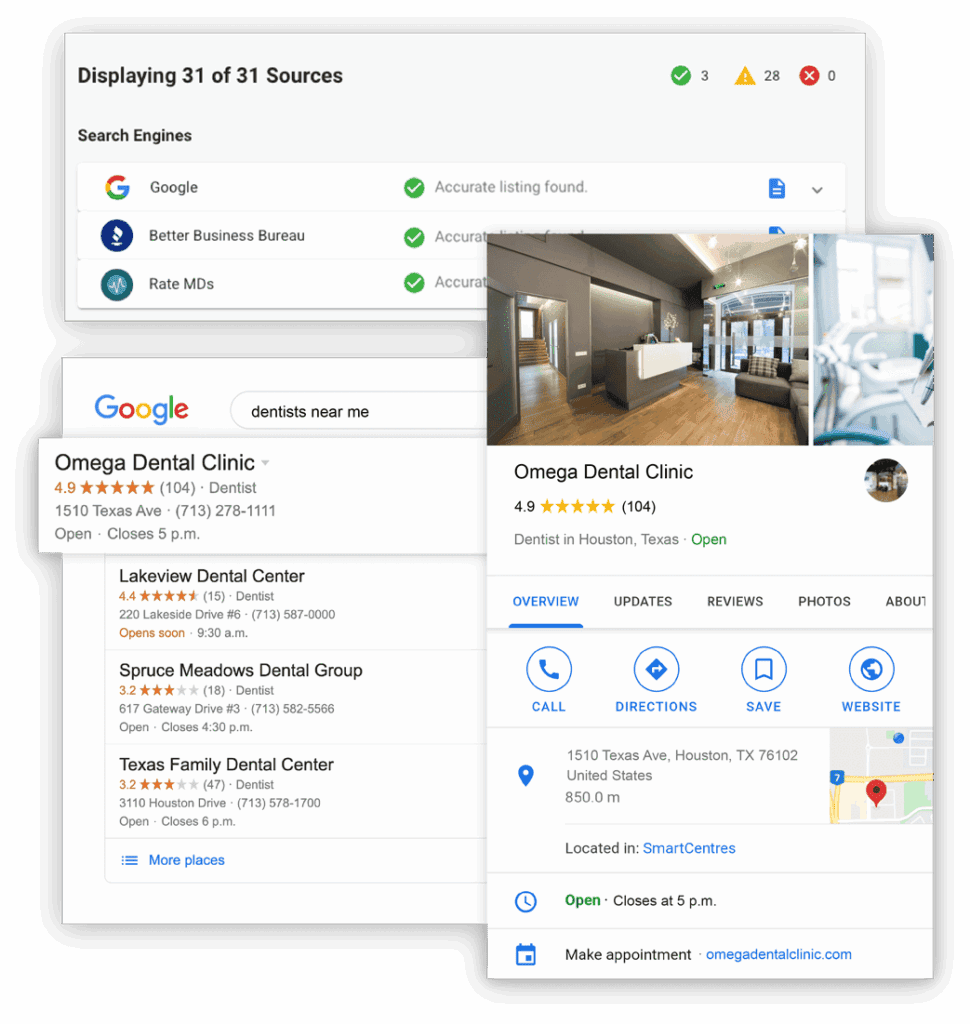 Example local search listings results